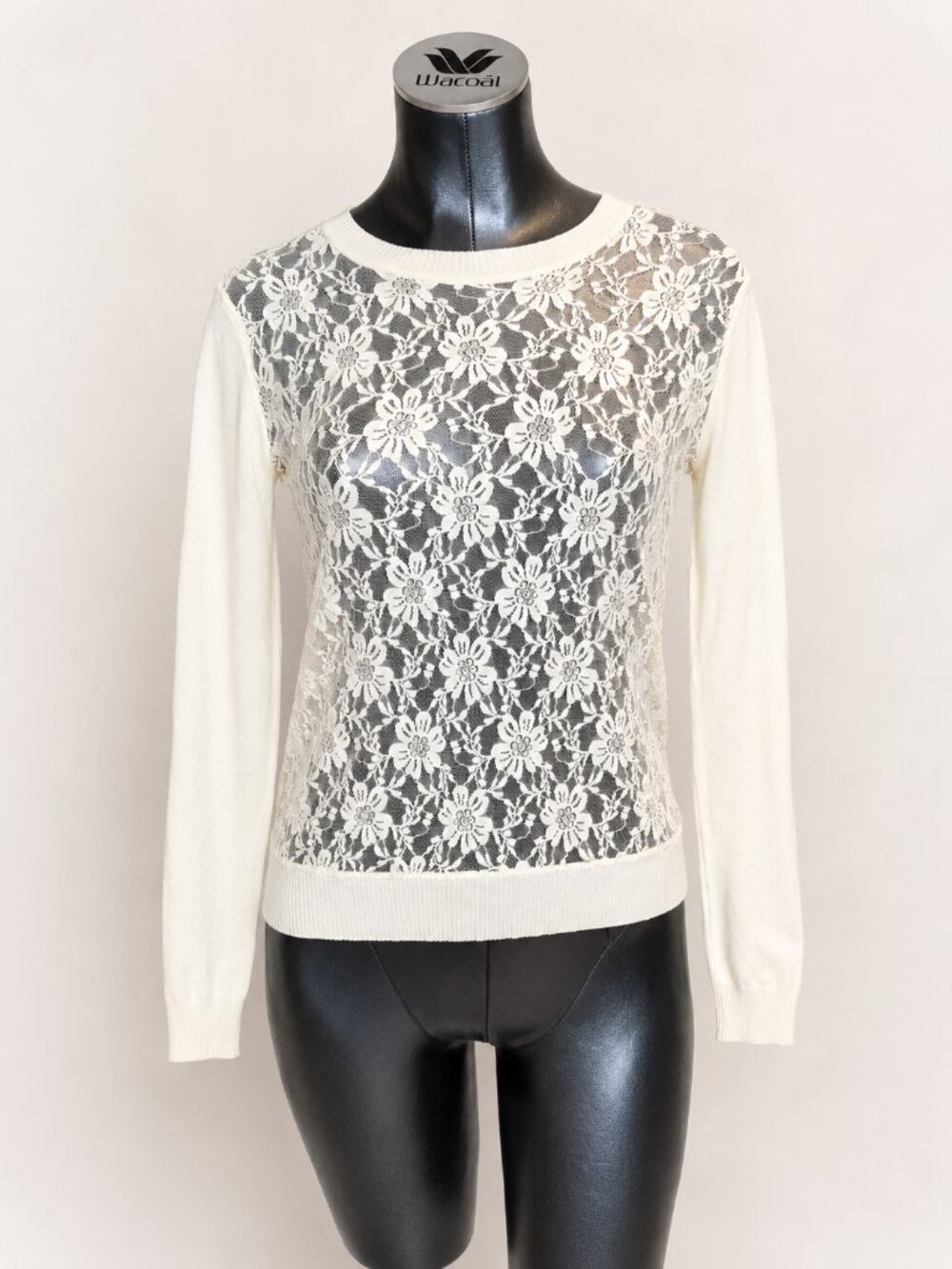 Forever 21 Ivory Floral Lace Front Long Sleeve Sweater Top Size S